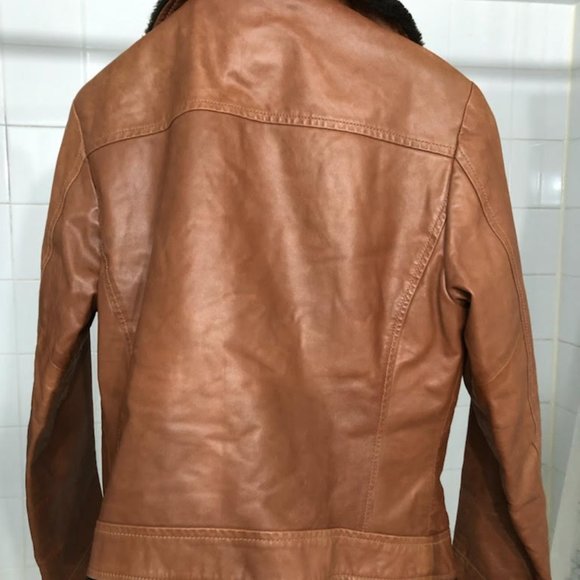 WOMANS RUDSAK RARE CHIC LUXURY CLASSIC LEATHER FUR PATROL JACKET SIZE LARGE - Picture 11 of 12